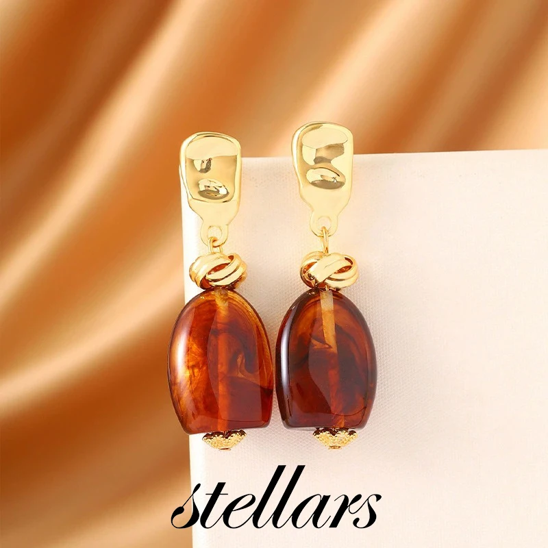 

Retro Amber High-End Stud Earrings for Women Stylish Versatile Luxury Jewelry Light Niche Accessory