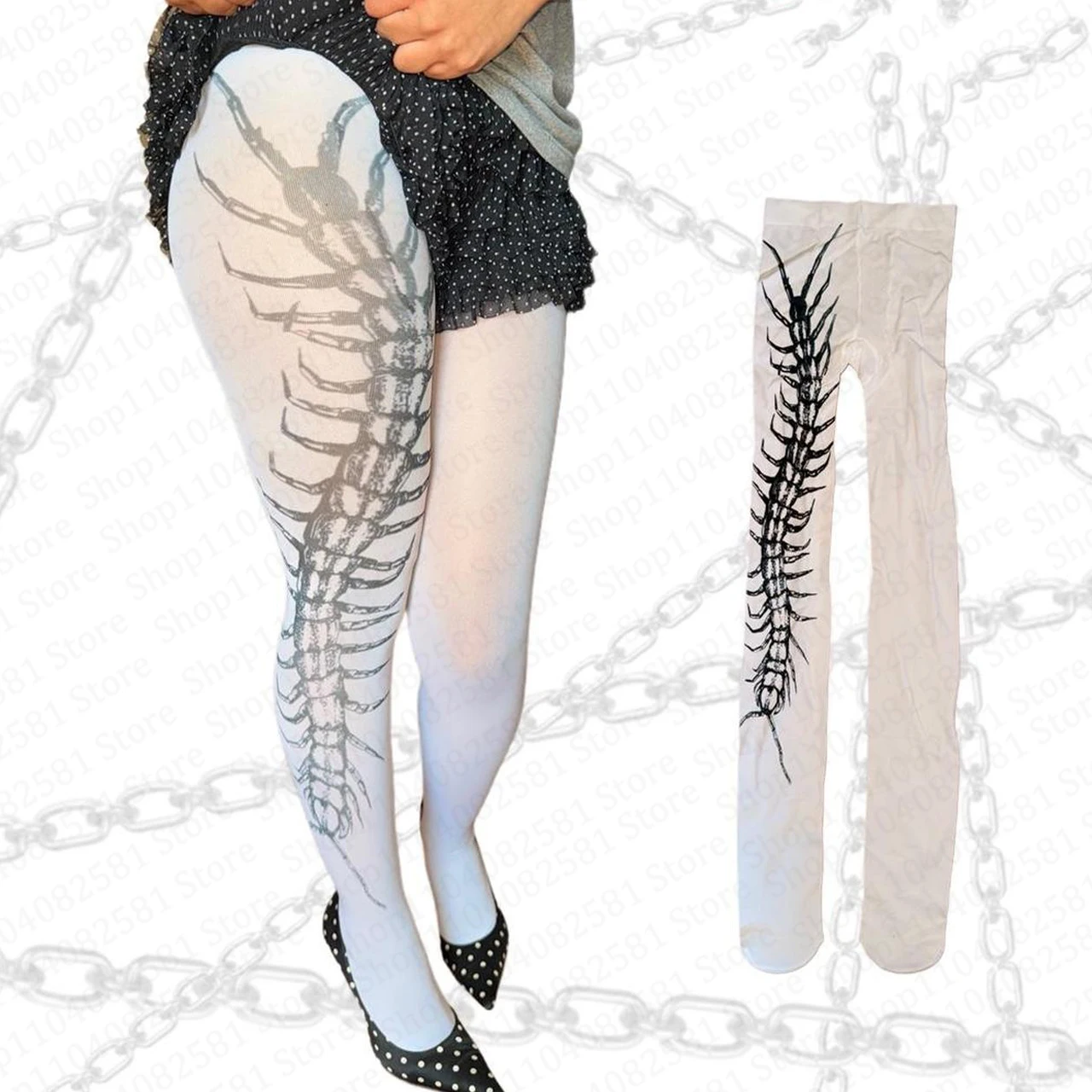 Gothic Style Trendy Cartoon Print Y2K Style JK Socks With Niche Pattern Pantyhose Retro 2000s Slim Fit Fashion Emo Girl Punk