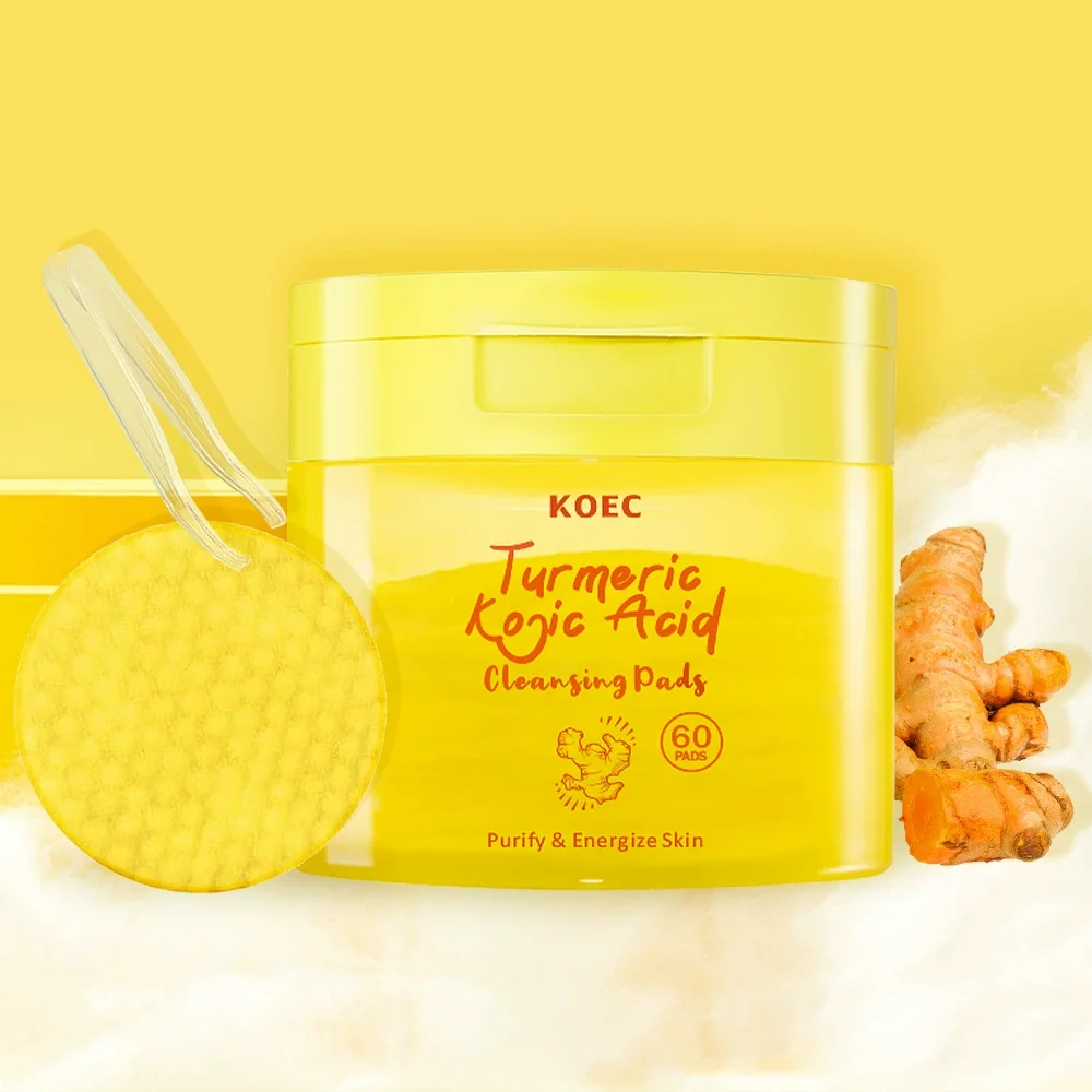 

60 шт. очищающих дисков KOEC Tumeric Kojic Acid очищающие, тонизирующие, сияющие, отшелушивающие, увлажняющие, с алоэ вера, натуральные фруктовые масла