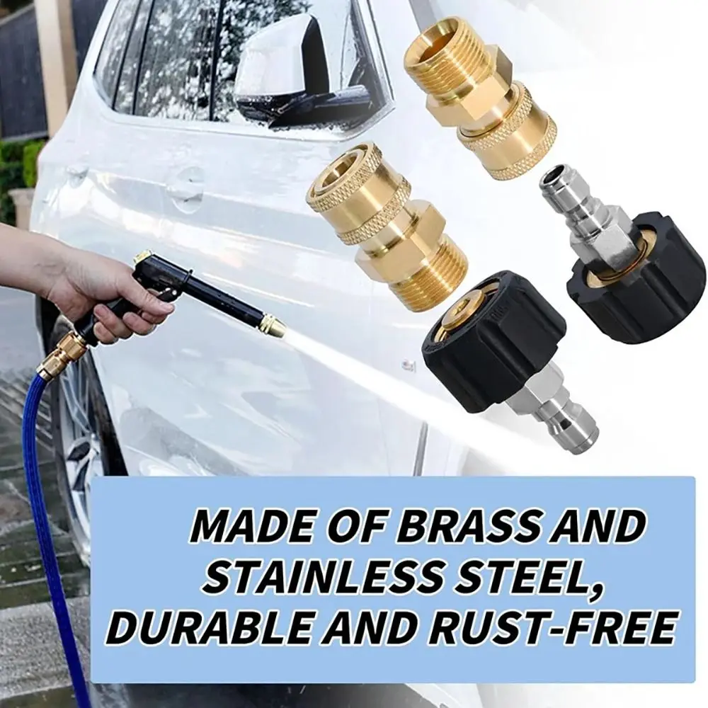 1Set Adjustable Pressure Washer Adapter Set Couplers Swivel M22-14mm/15mm to 1/4