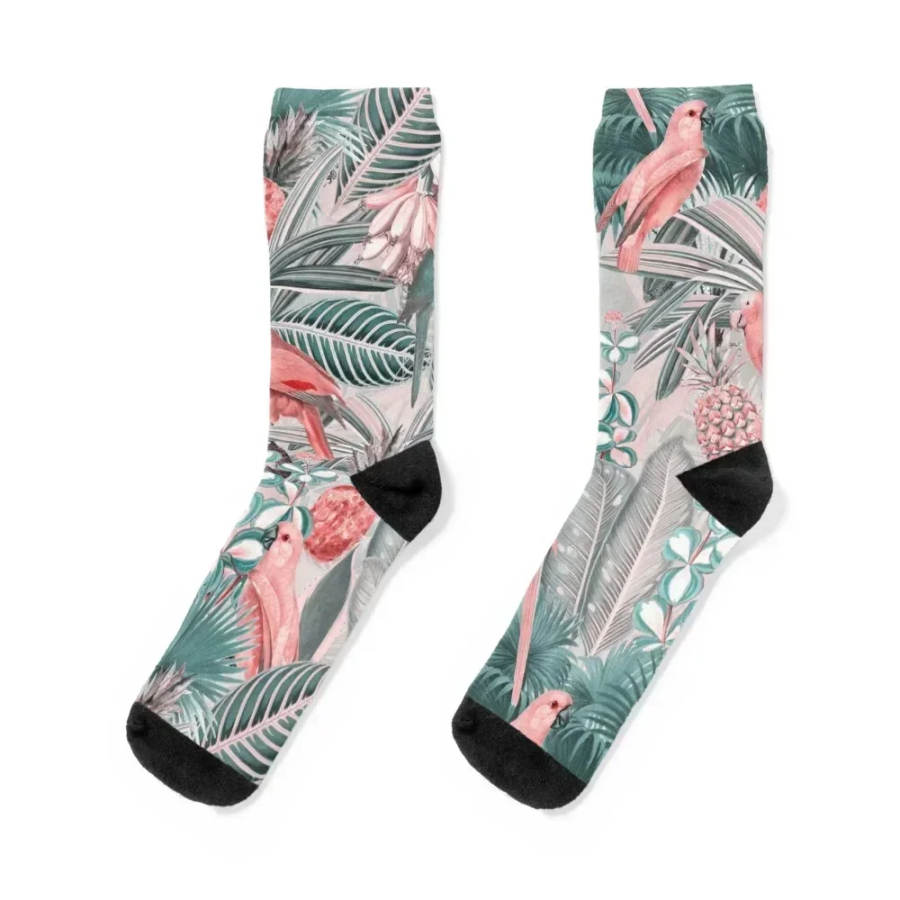 

Redouté tropical birds jungle flowers pattern sepia pink Socks custom Stockings man warm winter Socks For Man Women's