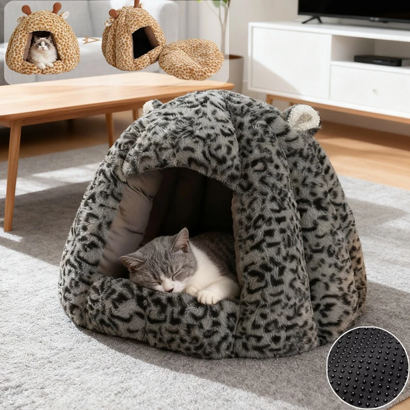 

New Winter Closed Cat House Thicken Warmth Plush Deep Sleep Pet Nest with Detachable Mat Washable Pet Supplies Cama Para Gatos