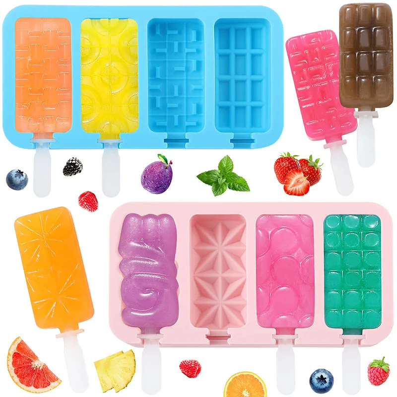 Ice Cube Tray Popsicle Silicone Mold Fruits Animals Ice Pop Molds Diamond Ice Cream Baking Cake Moulds with 50 Wooden Sticks