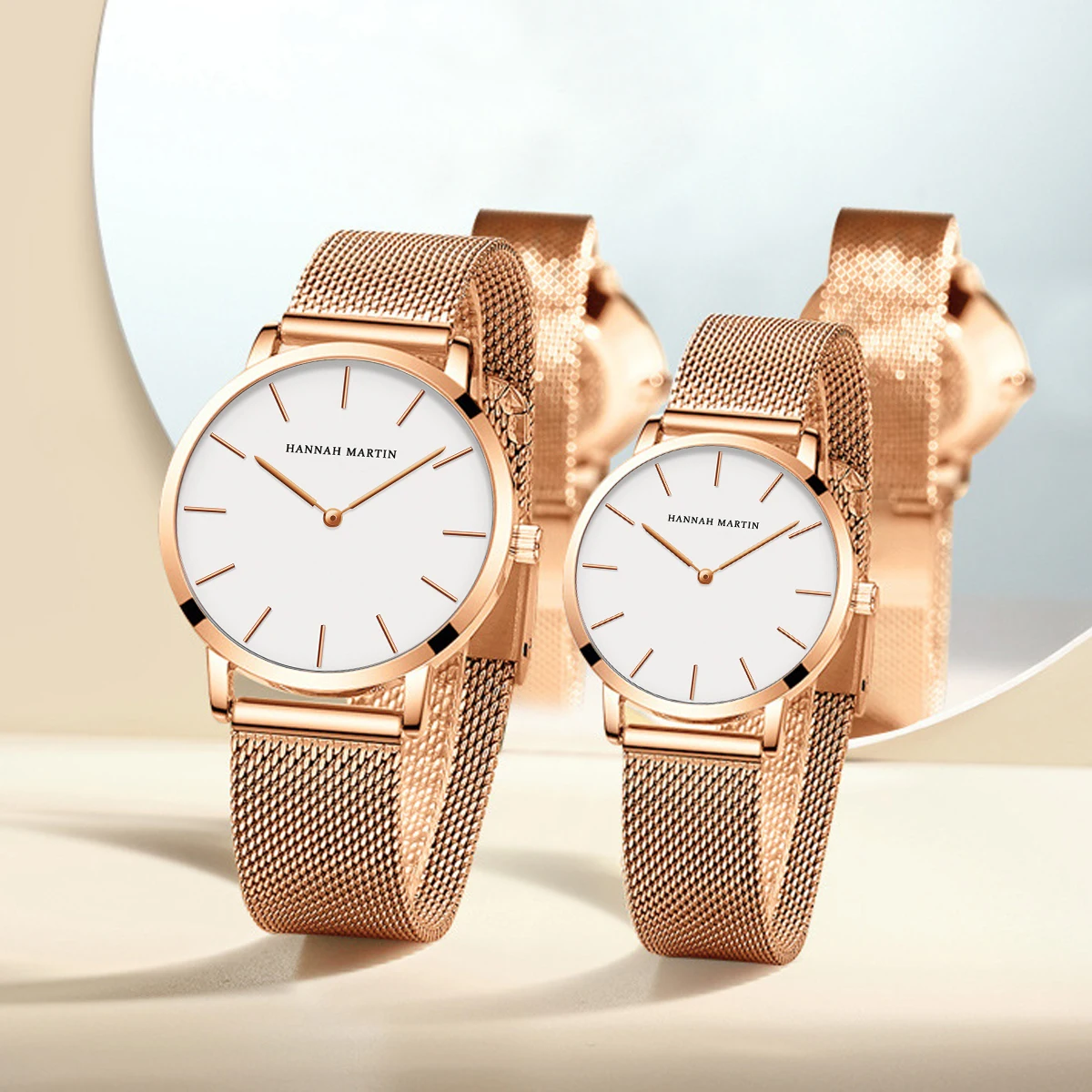 Set of 2 Women\'s Rose Gold Tone Mesh and Two-Tone Rhinestone Fashion Watches 6PCS/Set Women main image 3