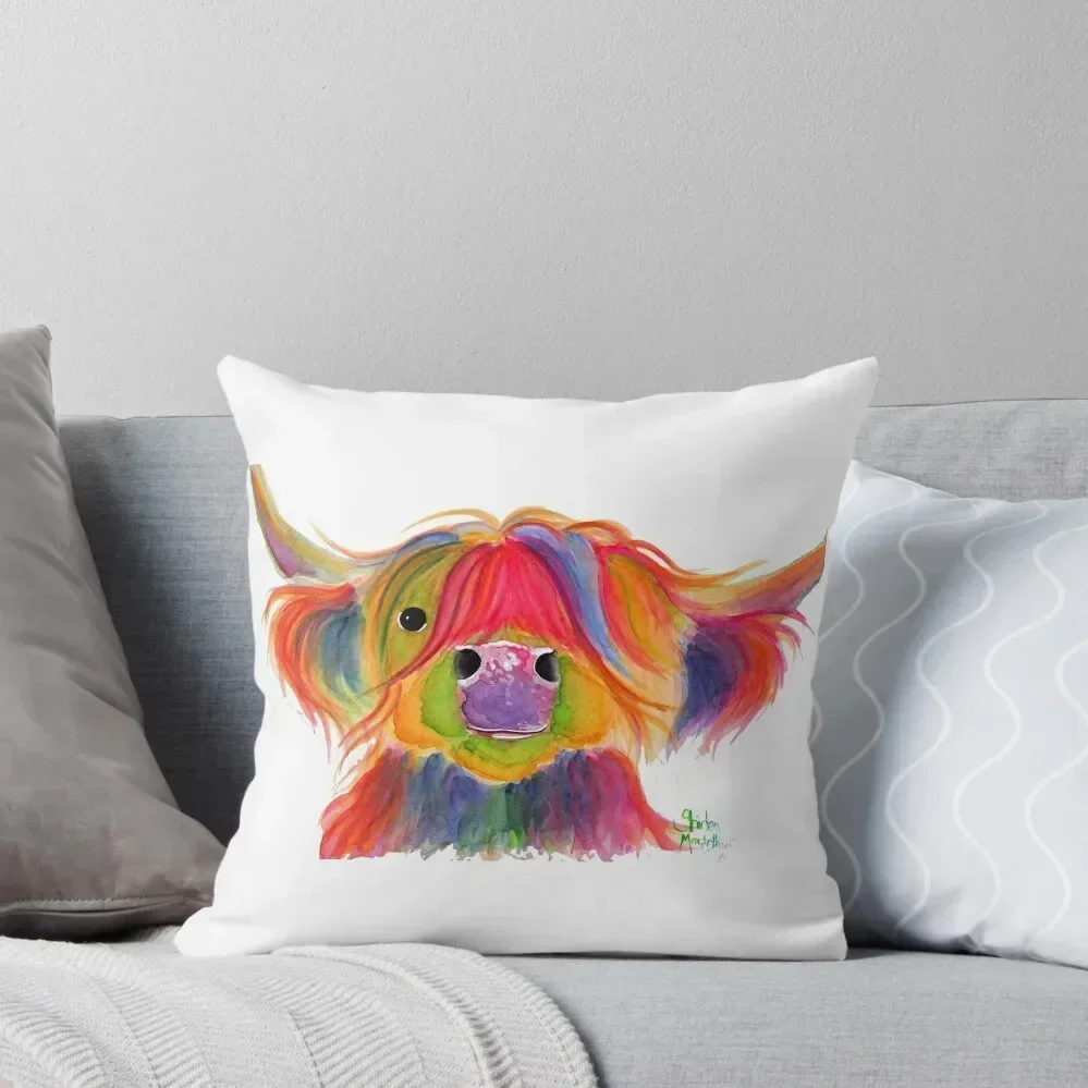 Scottish Hairy Highland Cow PRiNT ' PENELOPE PLUM ' by Shirley MacArthur Throw Pillow Cushions For Decorative Sofa pillow