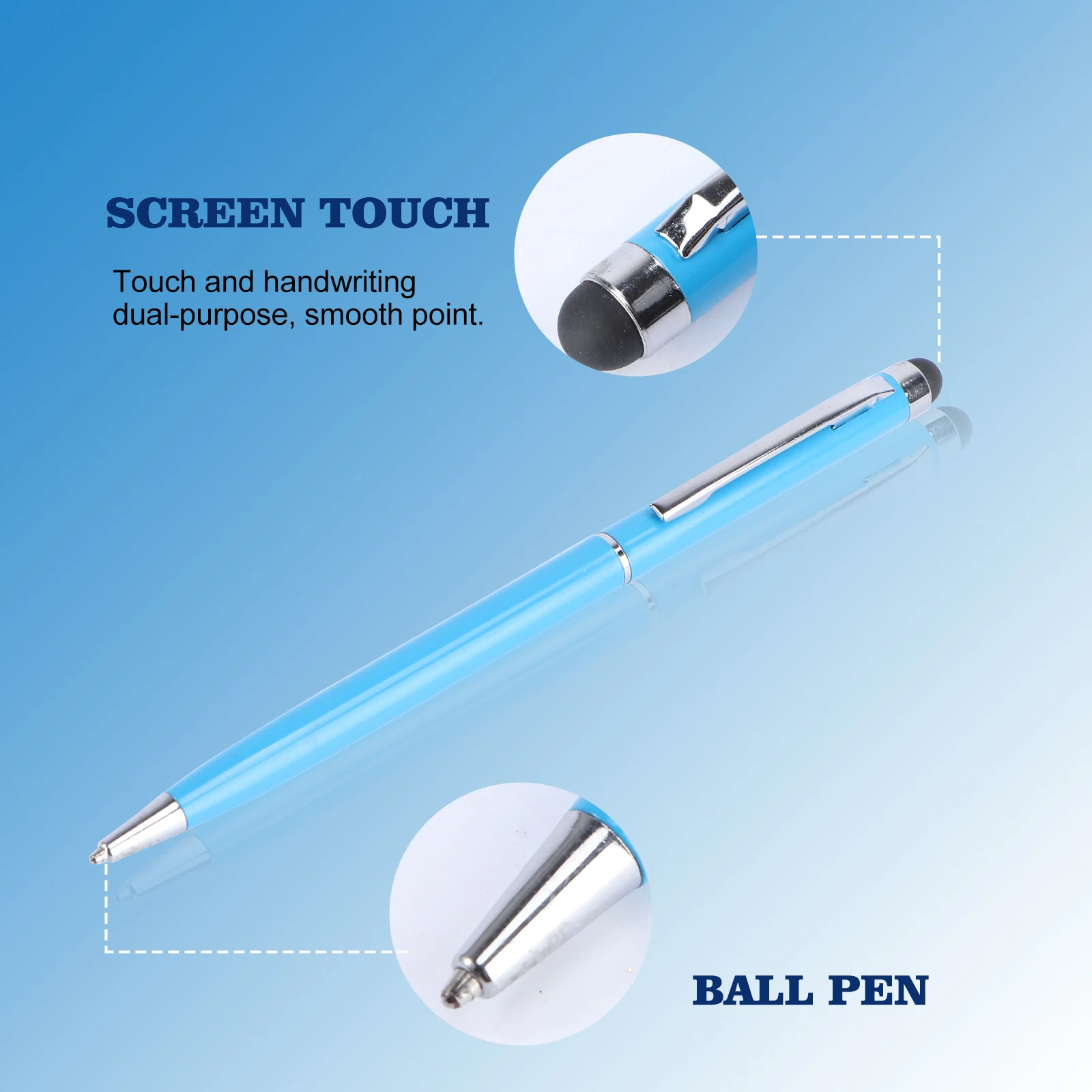 

2 -in-1 Capacitive Screen Stylus Pens for Touch Screens Phone Pencil Round Beads Ballpoint Blue