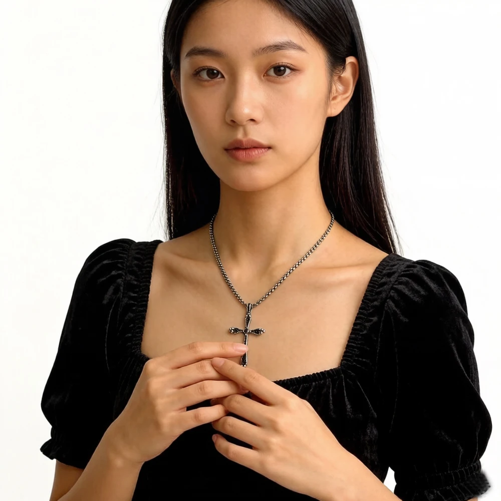 Pendant Black Royalty Cross,Real 925 Sterling Silver Jewelry Europe Accessories Gift For Woman Men