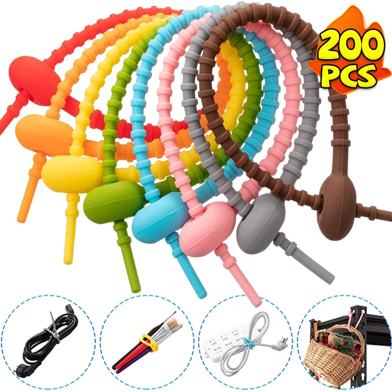Silicone Tag Ropes Multicolor Cable Wire Organizer Keys Reusable Cable Ties Flexible Cord Organizers for Travel Backpack Bag Tag