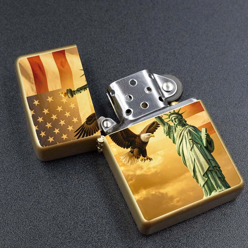 2026 Anniversary Lighter, USA Golden Kerosine Lighter with Classic Wheel Ignition, Customizable Patterns lighters smoking