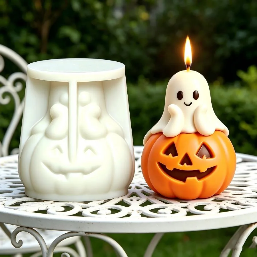 3D Smiling Ghost Pumpkin Silicone Candle Mold, DIY Aromatherapy Candle, Gypsum Crafts, Cement Soap Making Mold, Halloween Gift