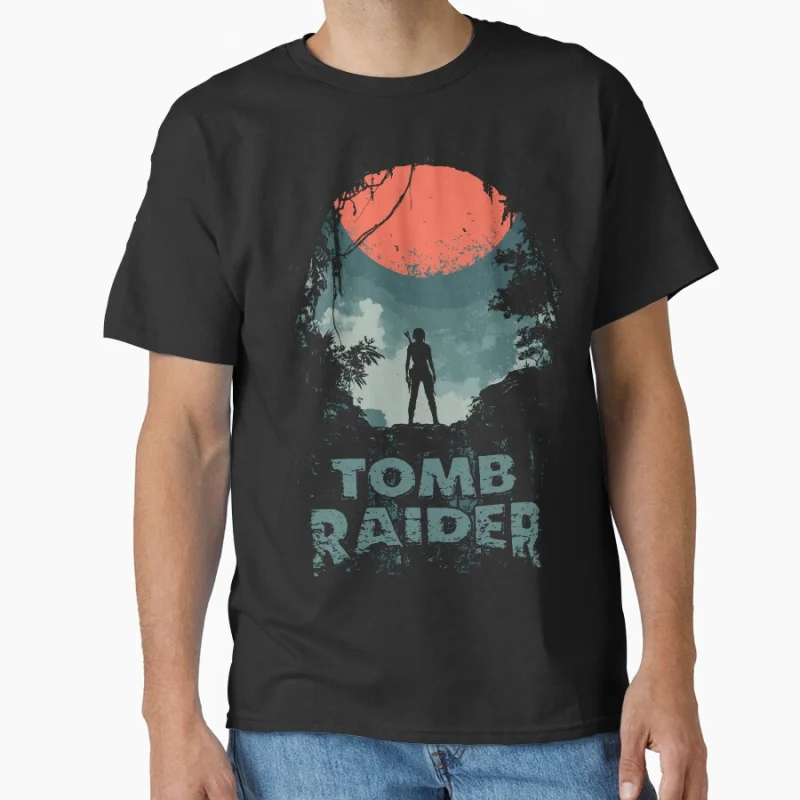 

Tomb Raider Lara Croft 80s Video game Gift t shirt for man Large size Tops 100% cotton printed Clothes