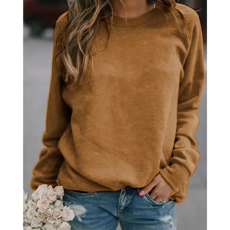 2024 Women\'s Autumn/Winter New Long Sleeve Solid Color Korean Loose Comfortable Round Neck T-shirt Sweatshirt Top Women\'s Wear