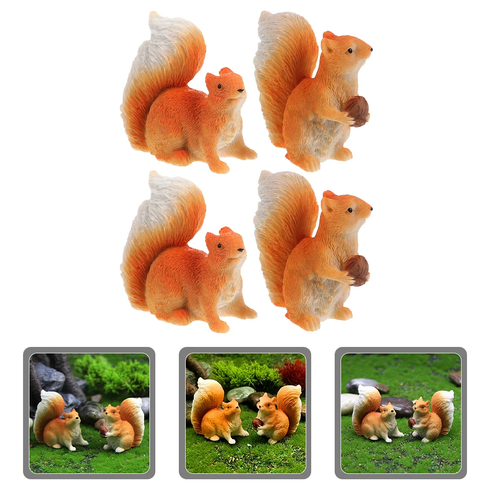 

4 Pcs Fairy Figurines Dashboard Squirrel Statue Miniature Farm Animal Decor Resin Tiny Statues Sculpture