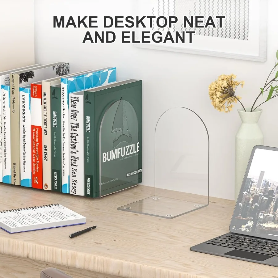 4 قطع من الدفتين من الأكريليك مكونة من 4 قطع من نهايات الكتب الشفافة للأرفف ومنظم سطح المكتب وسدادة الكتب الشفافة #5