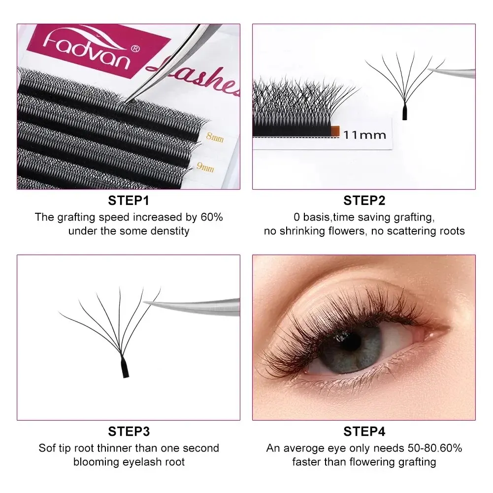 FADVAN New 6D - W Shaped Eyelash Extensions 0.07 D 8-14mm Soft Natural Professional Lashes