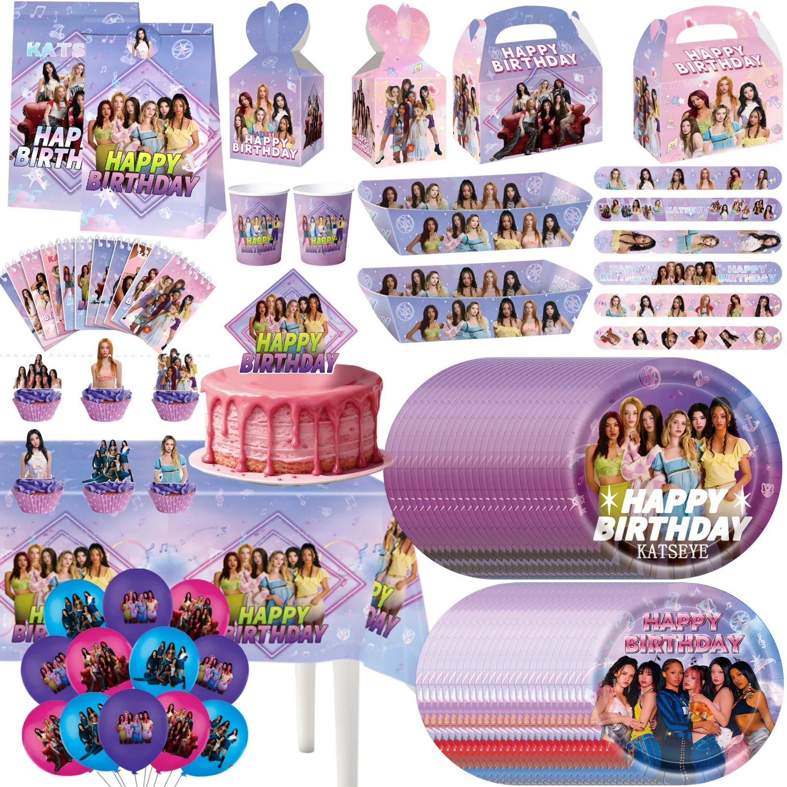 K&Katseye Fournitures de fête d'anniversaire pour filles, articles de fête, ballons, assiettes, gobelets, serviettes, autocollants pour fans, cadeaux, accessoires pour baby shower