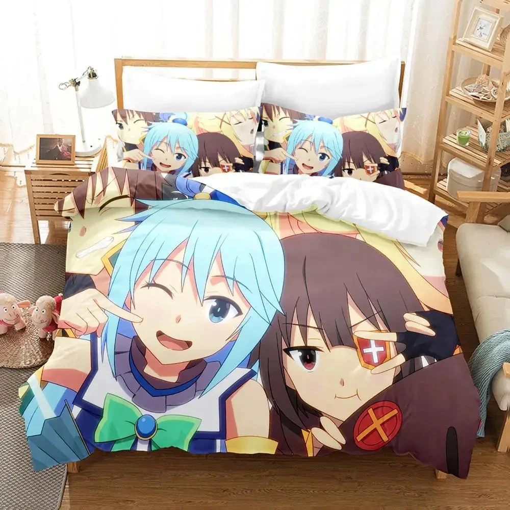 3D Print Anime KonoSuba Bedding Set Duvet Cover Bed Set Quilt Cover Pillowcase Comforter king Queen Size Boys Adult Bedding Set