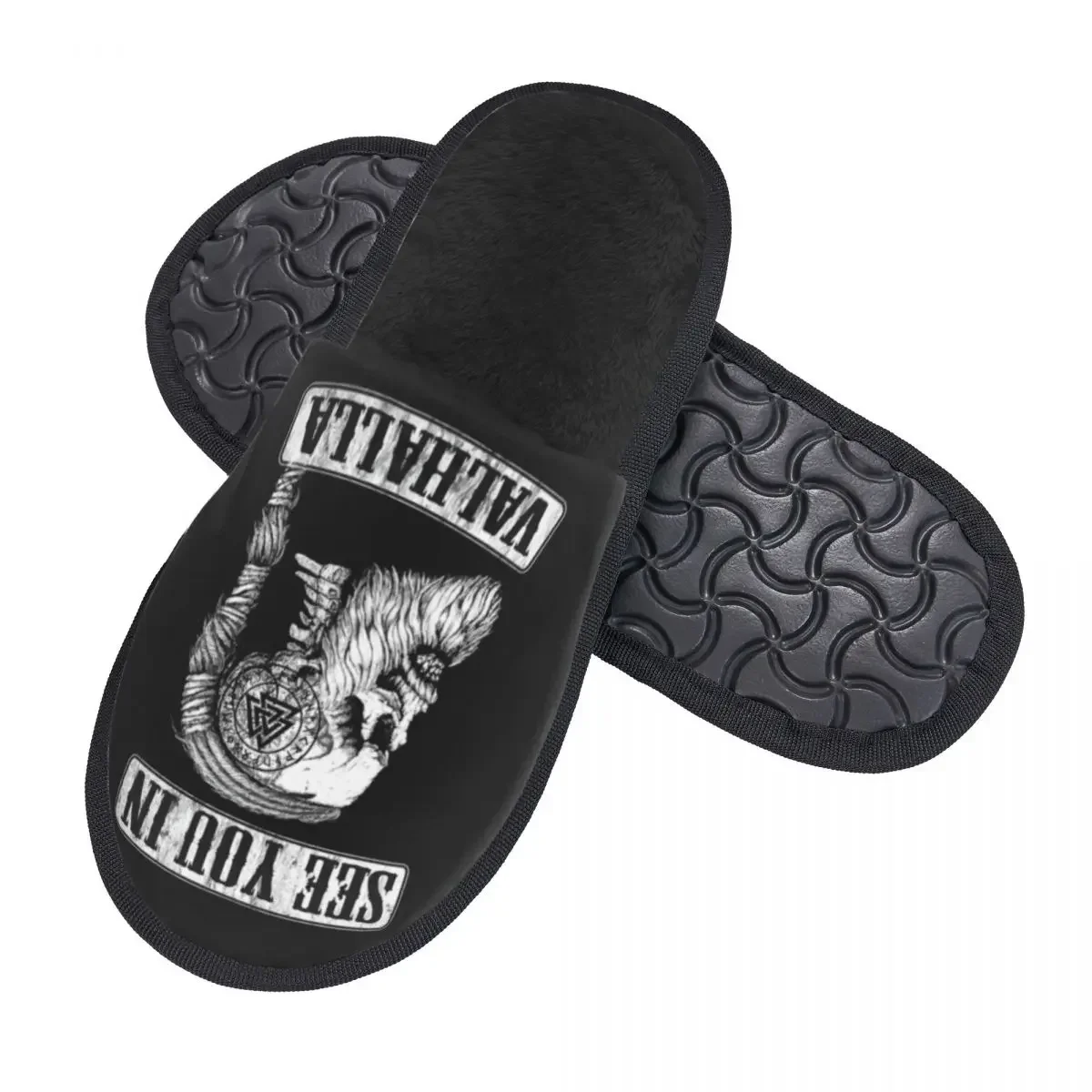 See You In Valhalla Skull Viking House Slippers Women Comfy Memory Foam Norse Odin Ragnar Warrior Slip On Hotel Slipper Shoes