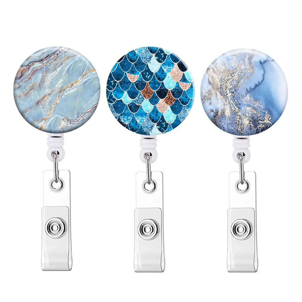 ID Badge Buckle Crocodile Clip Marble Texture Fish Scales Rotatable Marble Texture Epoxy Easy-Open Buckle Document Holder