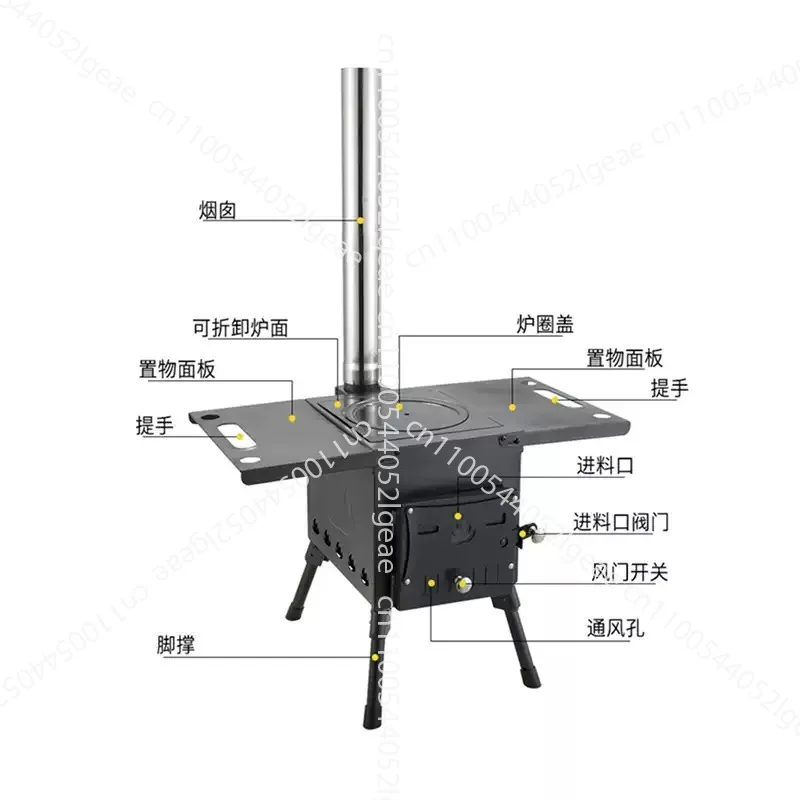 Multipurpose Portable Camping Teppanyaki Firewood Stove, Heater and Barbecue Stove, Wood-Burning Cooker