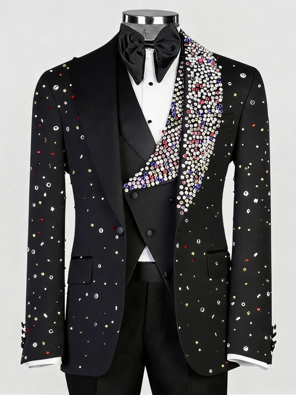 Luxury Wedding Tuxedos Colorful Crystal Shawl Lapel 3 Pcs Men Suit Fashion Jacket Vest Pant  Groom Evening Blazers Customized