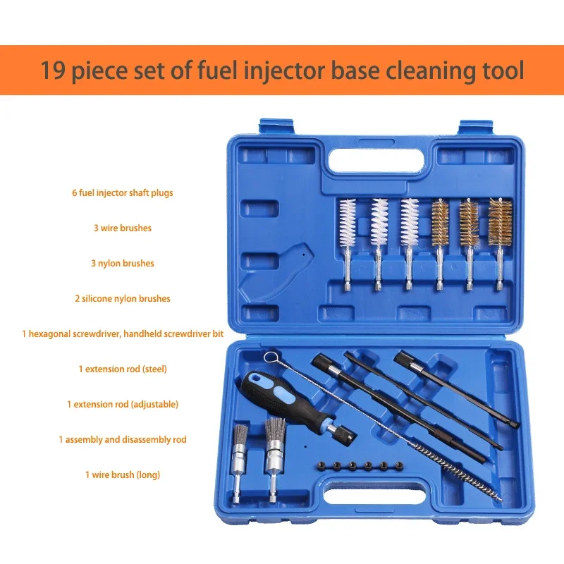 19pcs  Diesel Fuel Injector Seat Cleaner Set Washing Cleaner Bristle Kit Cleaning Brushes Auto Repair Tools Car Cleaning Tool
