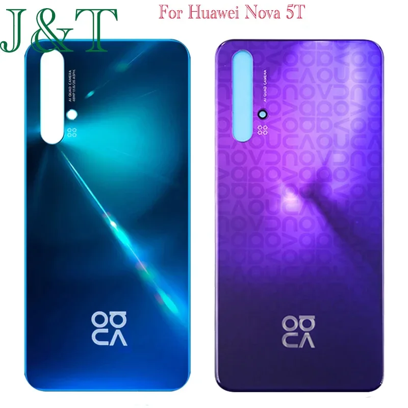 New For Huawei Nova 5T Battery Back Cover 3D Glass Panel Rear Door Nova 5T Glass Housing Case With Lens Adhesive Replace