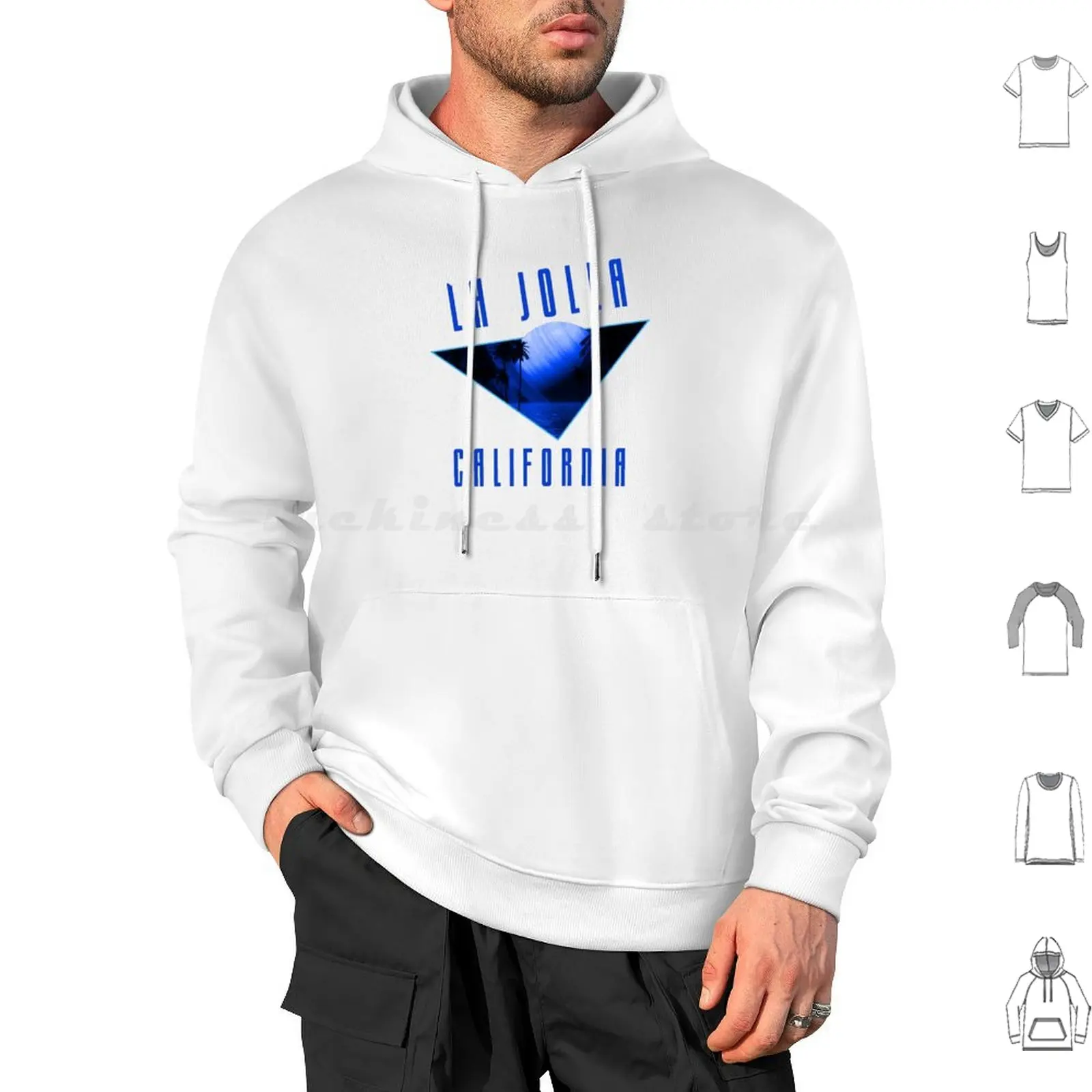 Retro Eighties La Jolla California-Electric Blue Text Beach / Surf Hoodie Cotton Long Sleeve Eighties La Jolla La Jollla