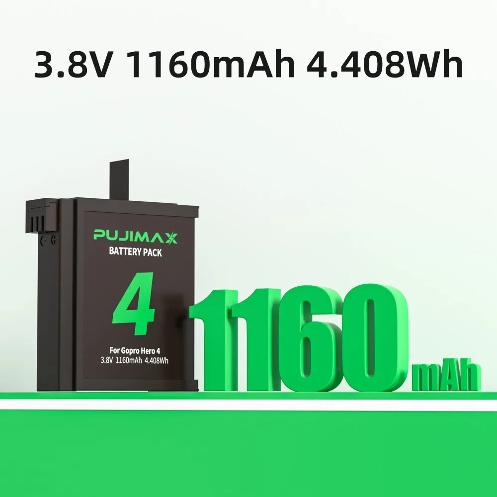 PUJIMAX 1160mAh PJ-H4 For GoPro Hero 4  Rechargeable Battery + USB Charger with Type C Port For GoPro Hero Camera Accessories