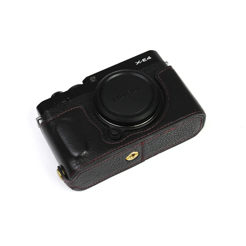 Real Genuine Leather Case Camera Video Bag Half Body Base Protector for Fujifilm X-E4 Fuji XE4 Protective Opening Bottom Cover