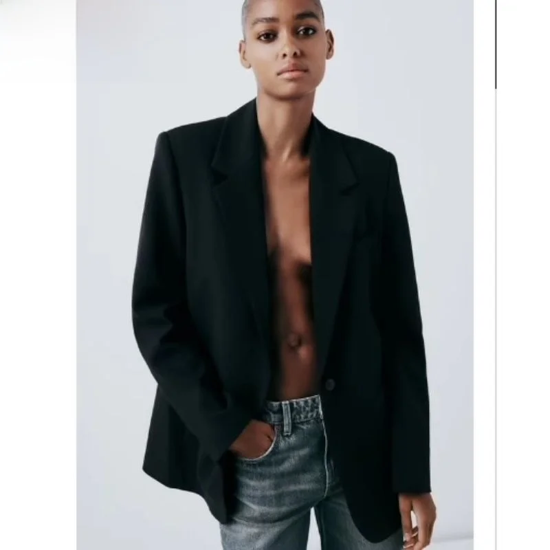

Casual Loose Versatile Women's Suit Jaet Basic Sle Long Sve Polyester Fiber Faionable Slimming Spring 2024
