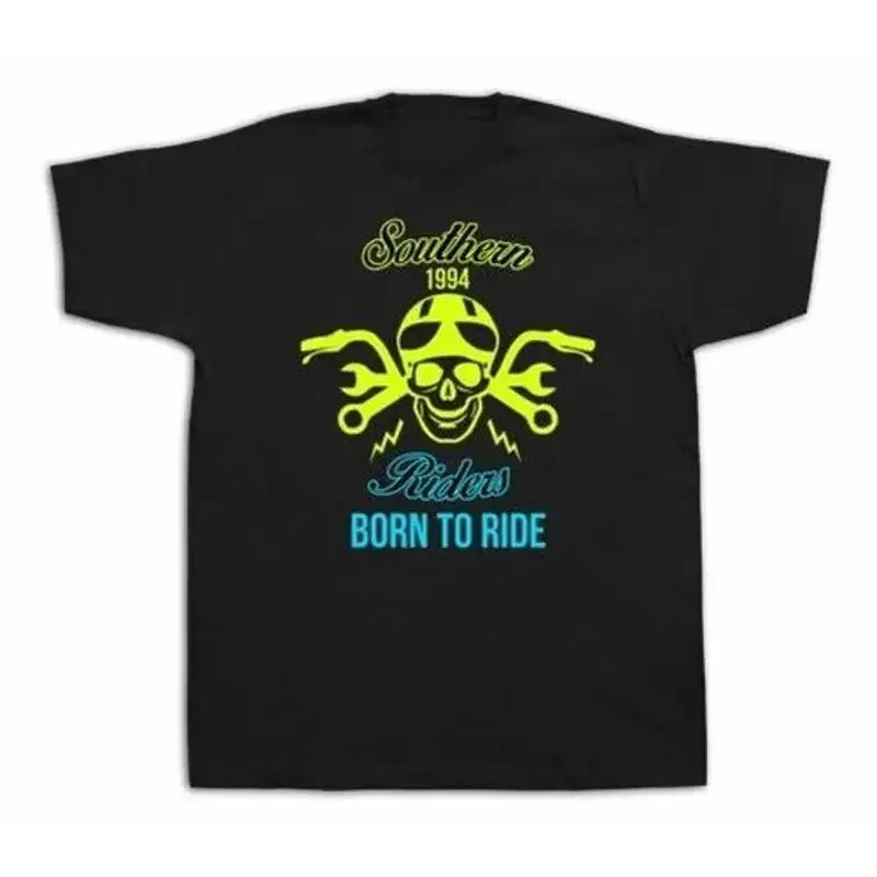 Neuf Homme Coton T Shirt Imprimé Du Sud Motards Né To Ride Crâne Design Rétro
