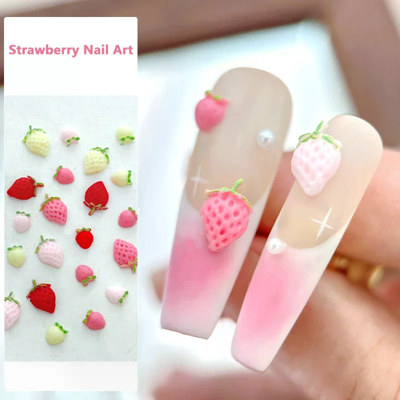 50pcs Charm Sweet Strawberry Nail S 3d Resin Cartoon Fruits Rhinestones Decorations Parts Diy Summer Art Accessories