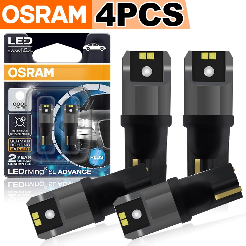 2/4szt OSRAM T10 W5W Żarówki LED Lampy sygnalizacyjne 6000K Białe wewnętrzne światła do czytania Żarówki samochodowe Plug&Play 12V LEDriving Advance