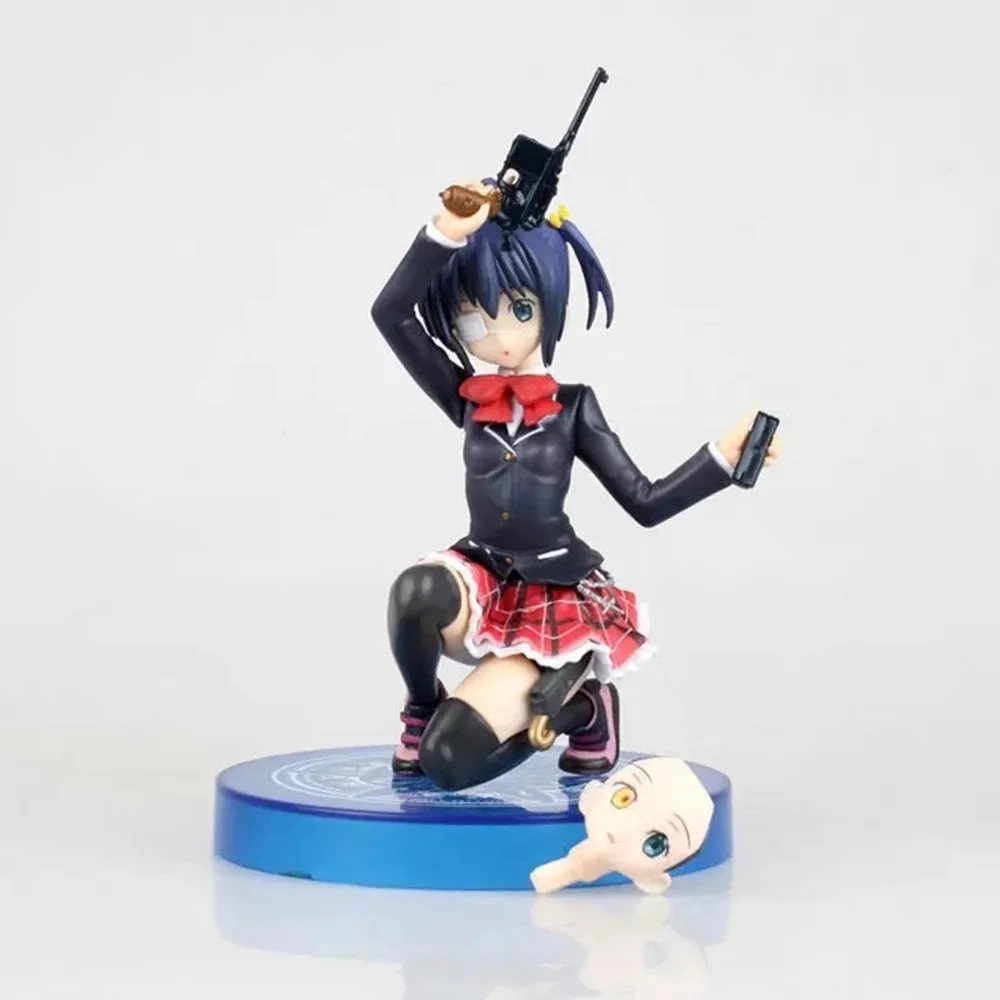 15cm Love, Chunibyo & Other Delusions Anime Figurine Takanashi Rikka Holding a Gun Changeable Face PVC Figure Toys For Kids