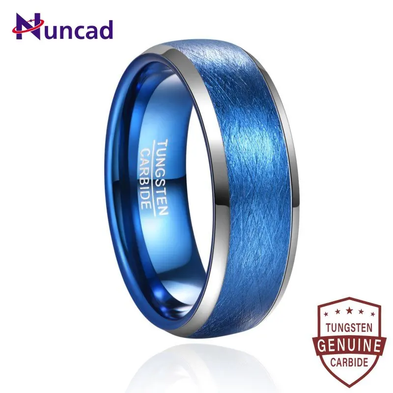 

8mm Dome Electroplated Blue Finish Lasa Tungsten Steel Men Engagement Ring Beveled Edge Carbide Rings Men's Jewelry