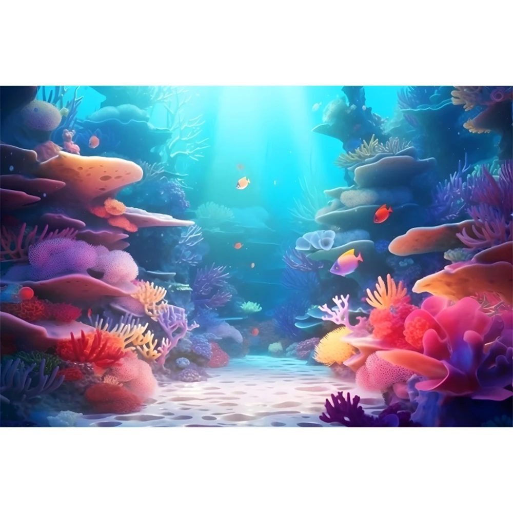 Under Sea Seabed World Photography Backdrop Underwater Marine Coral Seaweed Fishes Aquarium Baby Portrait Photo Background Props