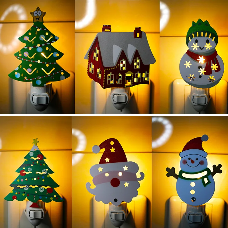 LED Night Flashing Lights Snowman Santa House Luminous Lamp Christmas Ornament Party New Year's Decor Festive Lighting