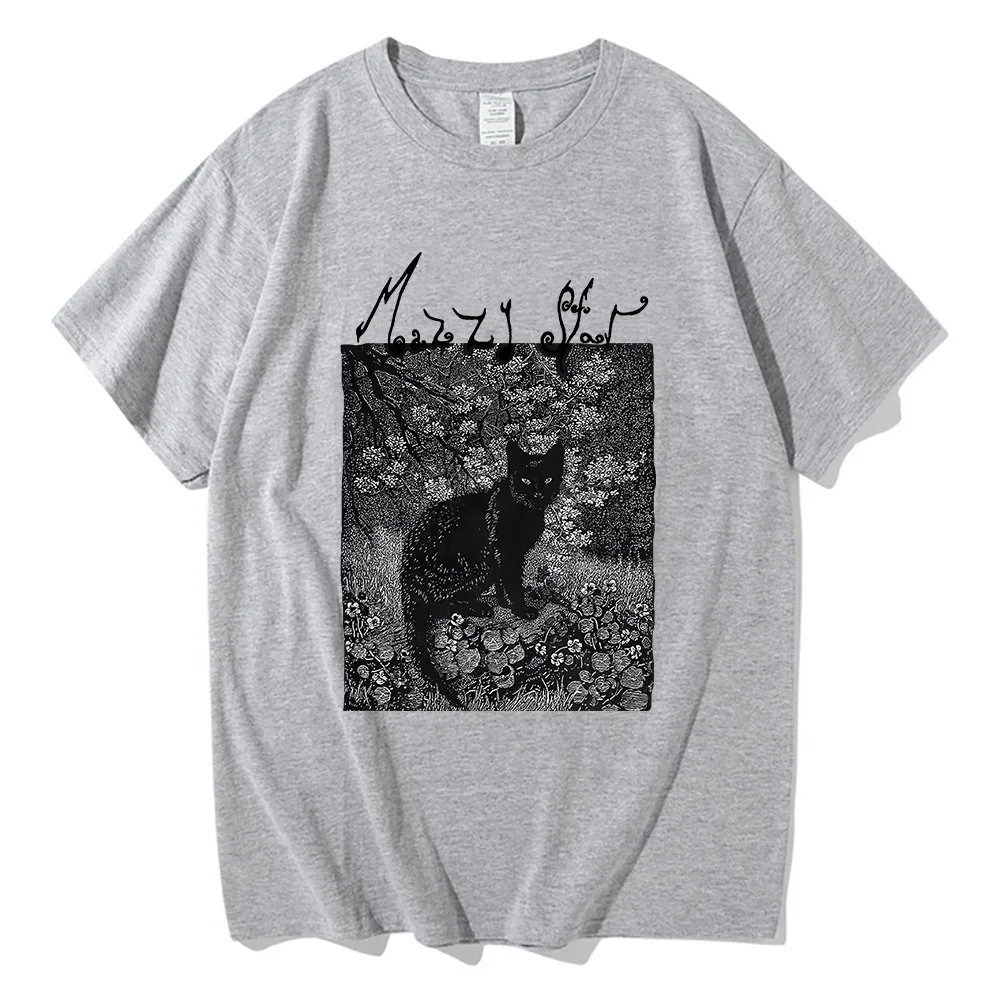 Camiseta de estrella de la banda de Rock alternativa, camiseta con estampado de dibujos animados divertidos de gato, Top transpirable de manga corta suave de algodón con cuello redondo para verano