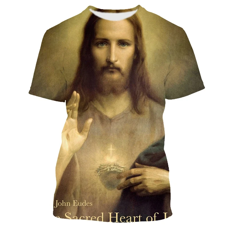 Jumeast 3D Christian Jesus Printed T-shirty Oversized God Faith Graphic T Shirts For Men Vintage Y2K Academia Aesthetic Clothing