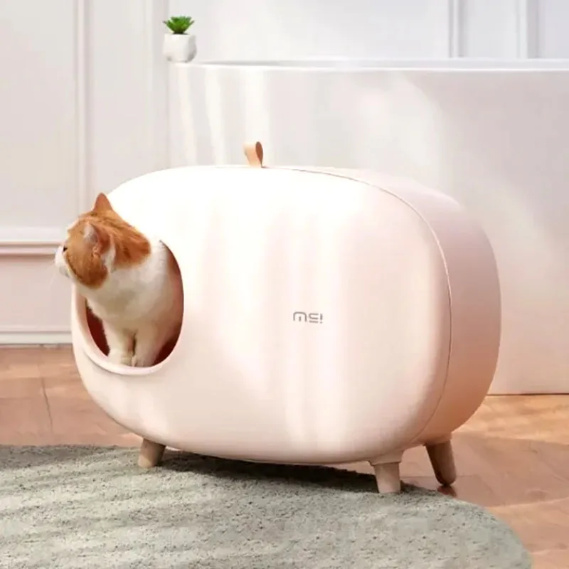 

White Cat Litter Box Semi Enclosed Pull-out Type Portable Plastic Cats Toilet Furniture Cats Products Household Accessories