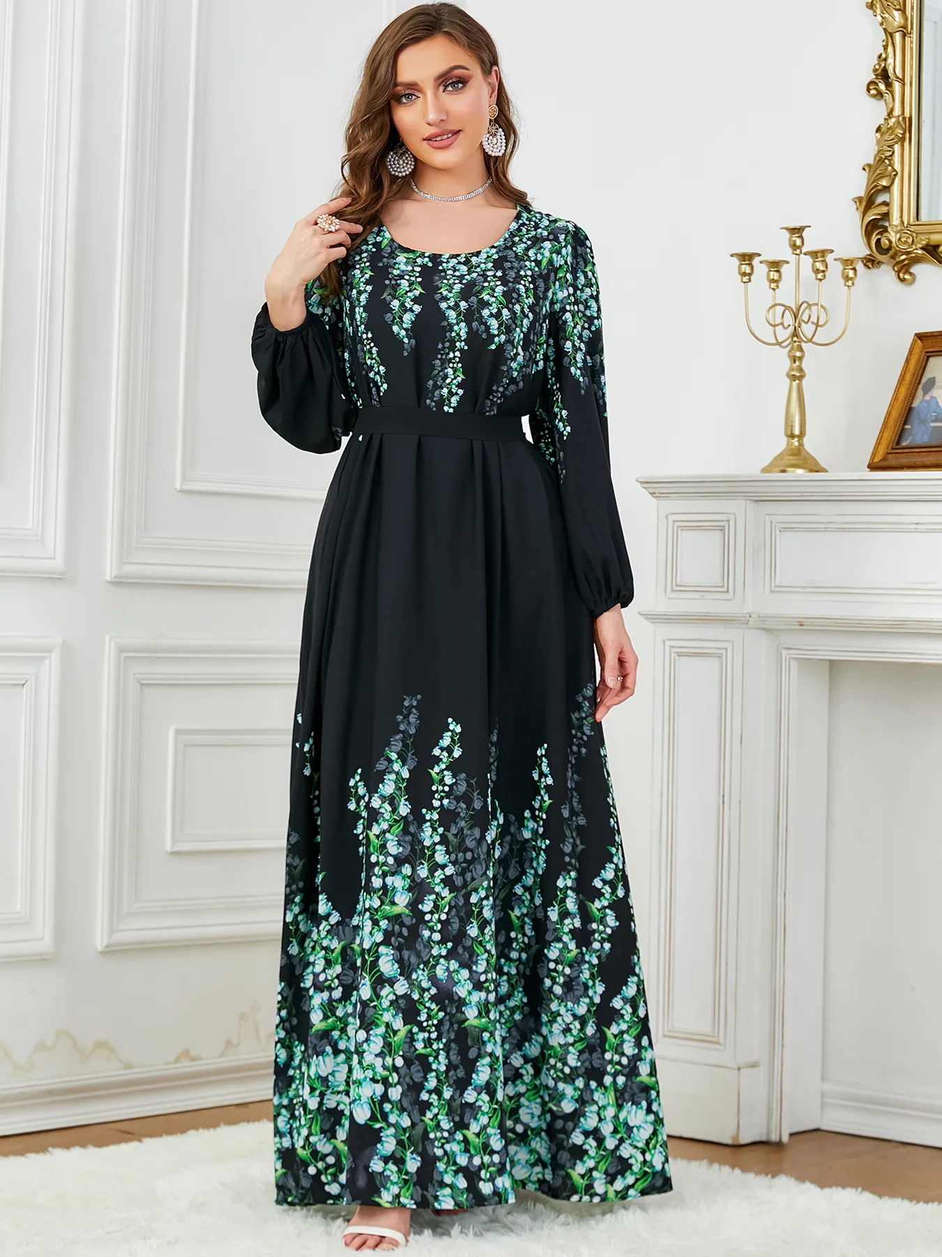 Eid Muslim Women Dresses Sashes Print Long Robe Party Abaya Ramadan Morocco Dubai Arab Abayas Islam Vestidos Jalabiya Kaftan