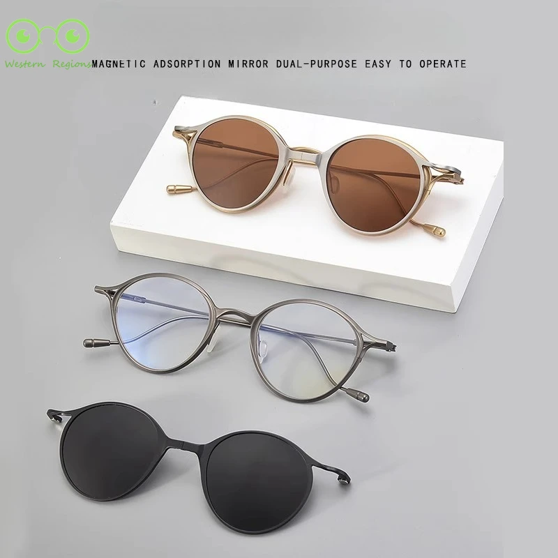 

New magnetic retro oval sunglasses pure titanium ultra-light UV400 sunglasses can be matched with myopia men and women