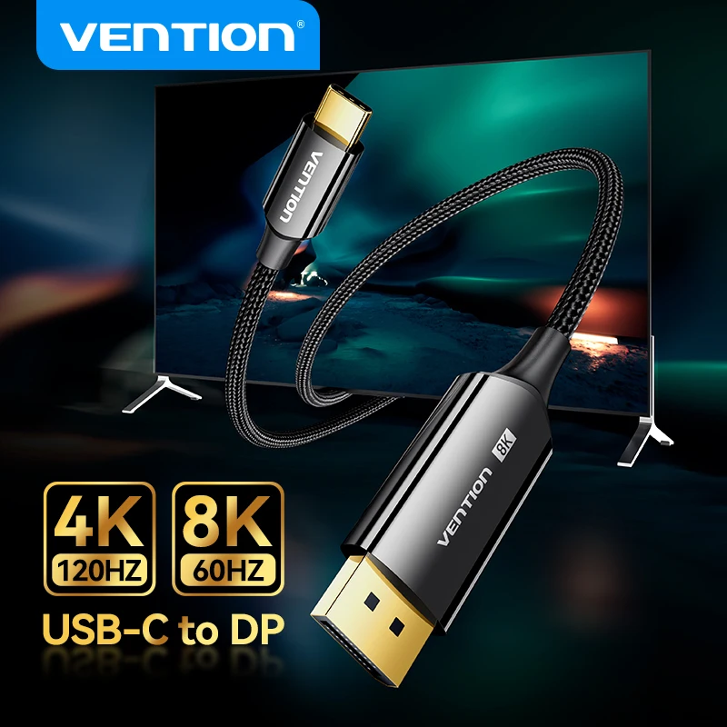 

Vention Type C to 8K Displayport 1.4 32.4Gbps for iPhone15 Macbook Pro iPad Compatible Thunderbolt 4/3 USB C to 8K 60Hz DP Cable