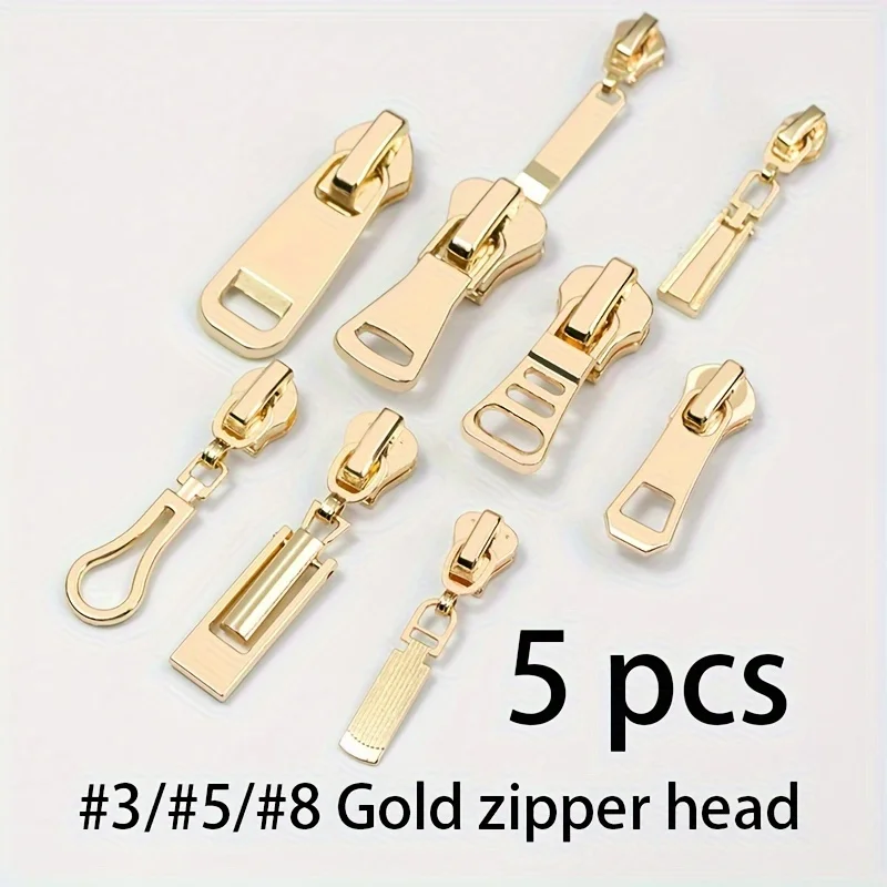 5pcs Assorted Nylon Metal Resin Zipper Heads, Light Gold Plating, Replaceable Zip Pulls  Wholesale Zipper Sliders For DIY