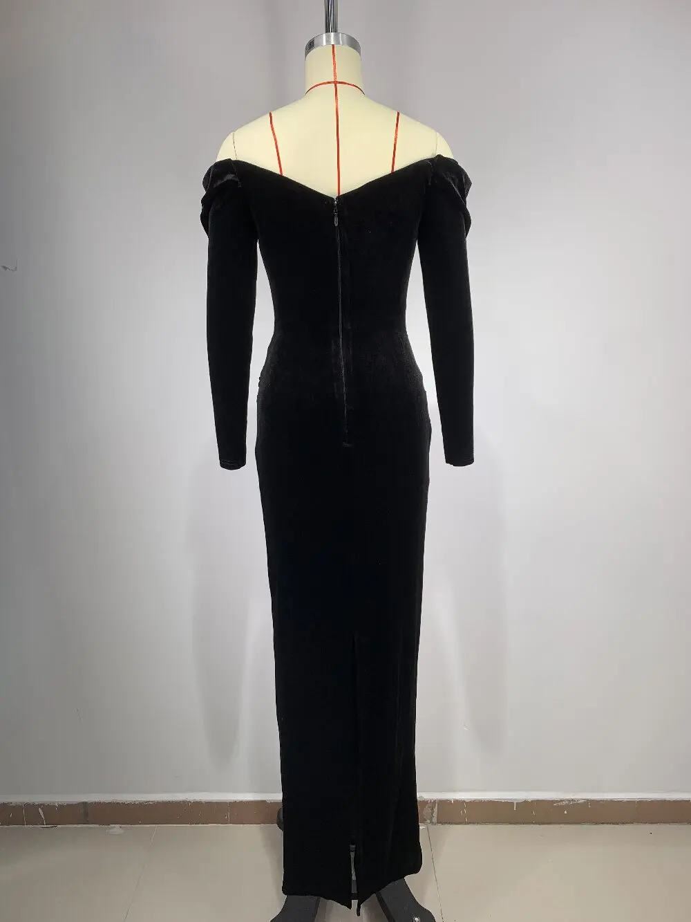 Vintage Fashion V-neck Black Dress For Women Flash Diamonds Off Shoulder Long Sleeves Chic Backless vestidos (72h Shipment)