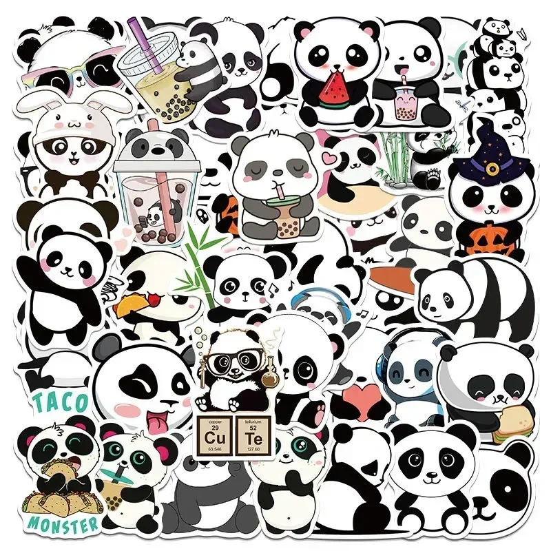 50PCS Cute Panda Sticker Aesthetic PVC Stationery Children's Sketchbook Laptop Diary Decoration Scrapbook Supplies for Kid