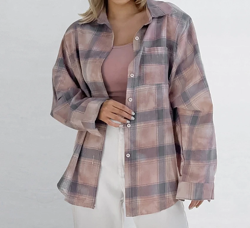 

Checkered Shirt 2026 Spring New Lazy Style Medium Long Style with Grid Pattern on The Outside