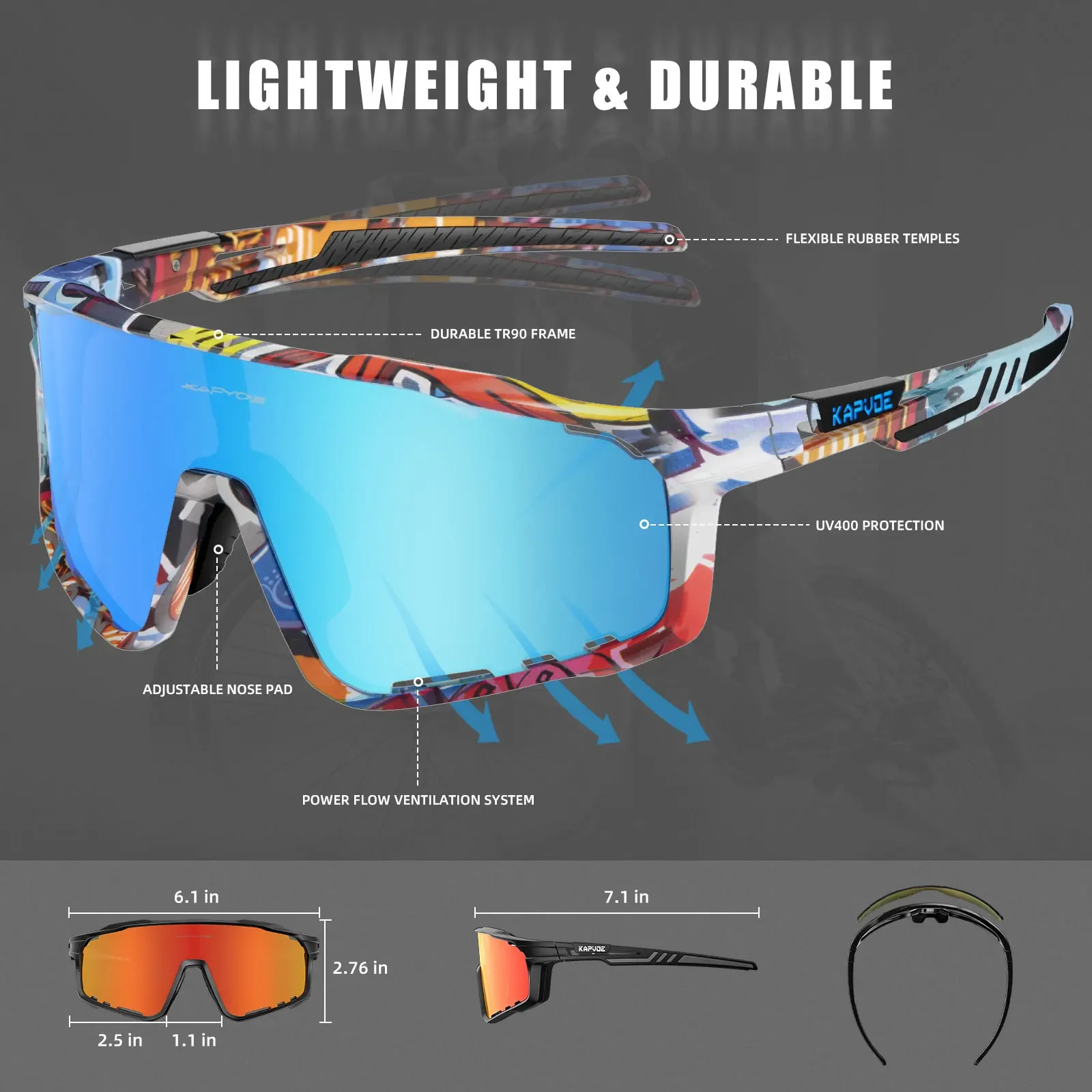 Kapvoe Cycling Glasses Cycling Sunglasses UV400 Polarized Sports Goggles Outdoor Eyewear Built-in Myopia Frame Bicycle Glasses