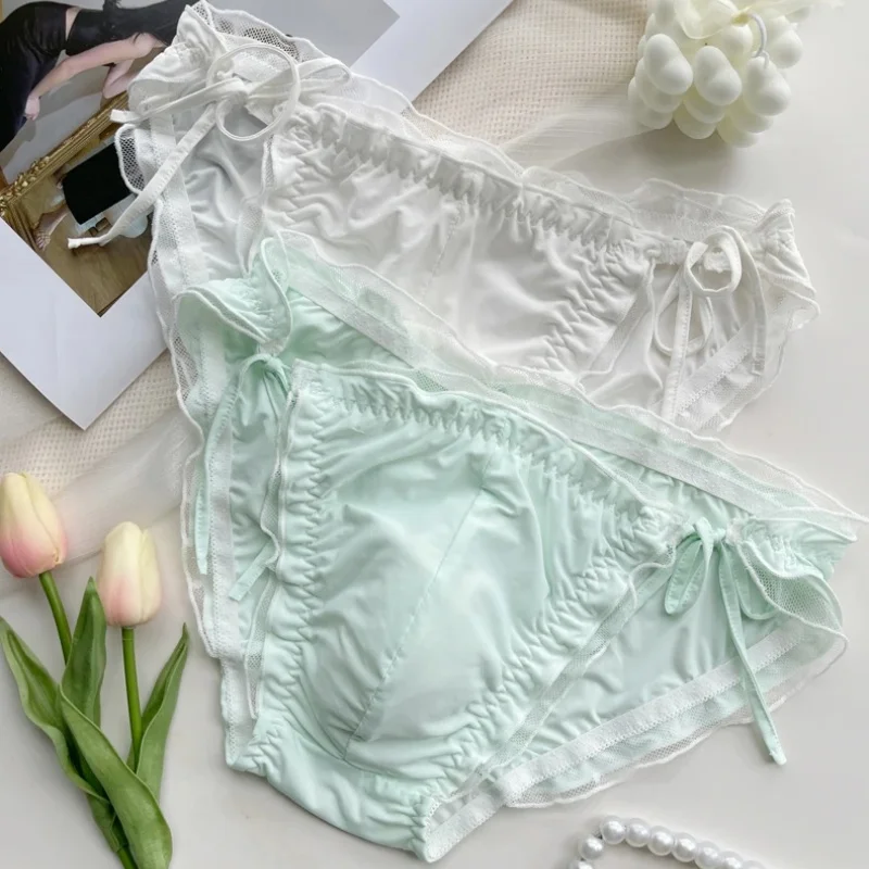 Japanese Sweet Lace Bordered Underwear Men Sexy Lace Harajuku Panties Detachable Pure Desire Triangle Pants Crossdressing Briefs